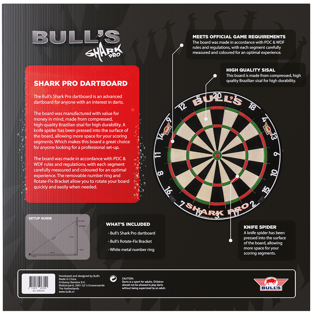 68004 Bull's Shark Pro Dartboard - Package Backside